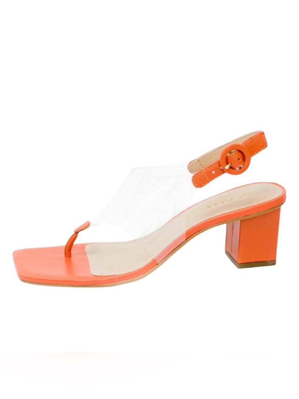 NEW Designer Clear and Orange Block Heeled Sandal